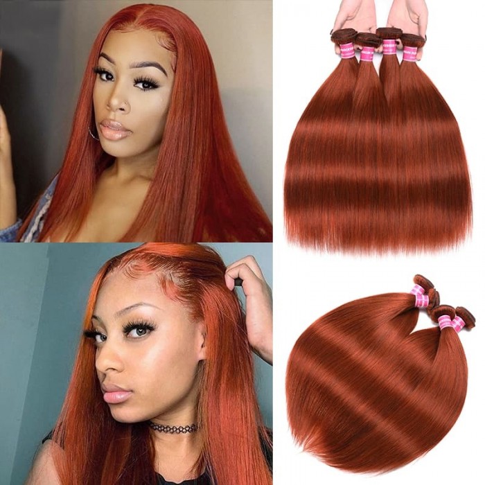 Incolorwig Brazilian Human Hair 4 Bundles High Quality #350 Ginger Hair  Color Straight Weave | Incolorwig