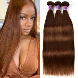 Incolorwig #4 Medium Brown Straight Virgin Brazilian Human Hair Weave 3 Bundles