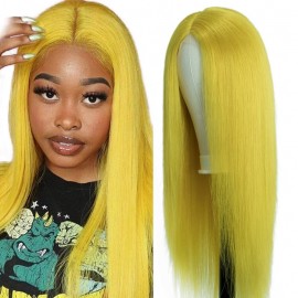 Incolorwig Pure Color Yellow Wigs 150% Density Straight Hair Wigs Hairline Middle Lace Part Wig