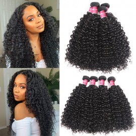 Incolorwig Natural Black Jerry Curly Weave 4 Bundle Deals 100% Virgin Human Hair