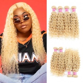 Incolorwig Brazilian Hot #613 Blonde Deep Wave Human Hair 4 Bundles Deals