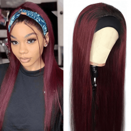 Incolorwig New Trending 1B99J Straight Hair Red Headband Wigs Human Hair Straight For Sale