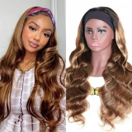 Incolorwig Honey Blond Highlight Body Wave Headband Wig 150% Density Ombre Color