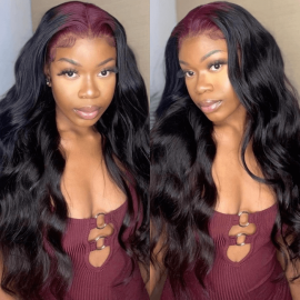 Incolorwig Fashion 99J Colored Roots Two-tone Hair Skunk Stripe Colored Straight 13x4 Lace Front Wig