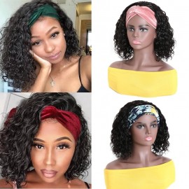Incolorwig Water Wave Bob Wigs Natural Black Headband Human Hair Wigs