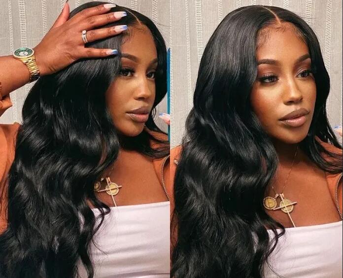 body wave black v part wig