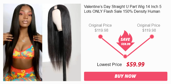 Valentine’s Day Straight U Part Wig 14 Inch 5 Lots ONLY Flash Sale 150% Density Human Hair Wig