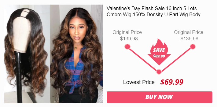 Valentine’s Day Flash Sale 16 Inch 5 Lots Ombre Wig 150% Density U Part Wig Body Wave 