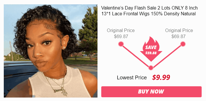 Valentine’s Day Flash Sale 2 Lots ONLY 8 Inch 13*1 Lace Frontal Wigs 150% Density Natural Black