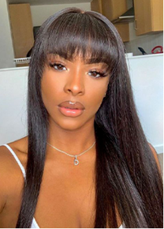  Julia Affordable Long Brazilian Straight Hair Wig With Bang Natural Looking Machine Made Human Hair Wig For Women